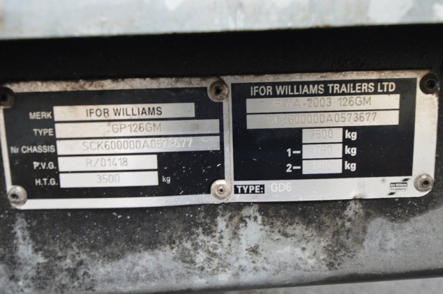 Productfoto Ifor Williams GP 126+ aluminium vloer (360x179cm) 3500kg 